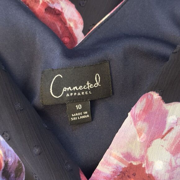 Connected Apparel Asymmetrical Midi Fit & Flare Floral Wedding Date Dress Sz 10 - Picture 10 of 11